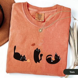 Comfort Colors Black Cats Fall Shirt, Black Cats and Fall Leaves Tee, Cute Halloween Cat Tee, Autumn Cat Shirt, Cozy Cat Lover Gift