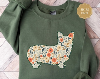 Floral Corgi Sweatshirt, Corgi Lover Shirt, Gift for Corgi Lover, Dog Mom Shirt, Corgi Mama Gift, Boho Dog Shirt Gift for Her