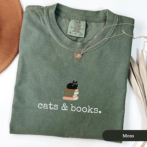 Cats And Books Comfort Colors Shirt, Booklover T-Shirt, Booklover Gift, Cat Person Gift, Gift For Catlover, Cat Lady Shirt, Bookish Tee