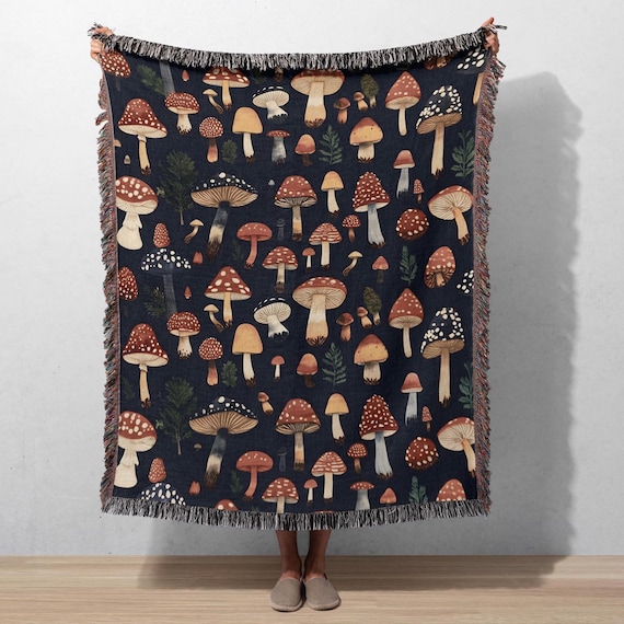 Vintage Mushroom Blanket, Mushroom Cottagecore Throw, Mushroom Lovers Gift, Boho Nature Decor, Cozy Tapestry Blanket, Woodland Decor