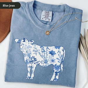 Comfort Colors Toile Cow Shirt, Retro Cow Lover T-Shirt, Gift for Cow Lover, Farmer Gift, Floral Cute Cow Tee, Boho Cow Shirt Gift For Her