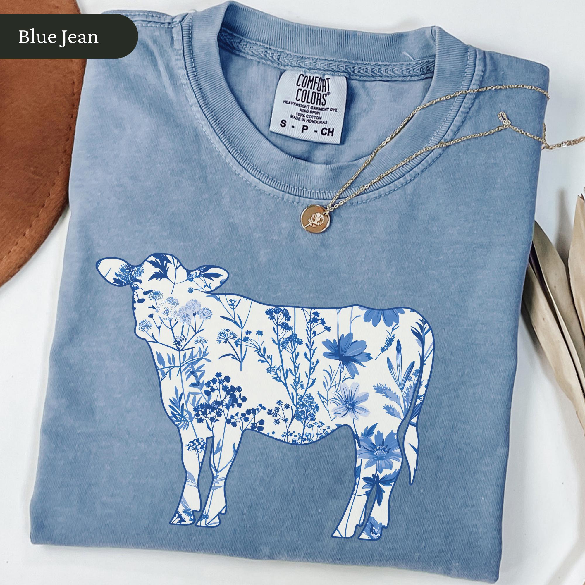 Comfort Colors Toile Cow Shirt, Retro Cow Lover T-Shirt, Gift for Cow Lover, Farmer Gift, Floral Cute Cow Tee, Boho Cow Shirt Gift For Her