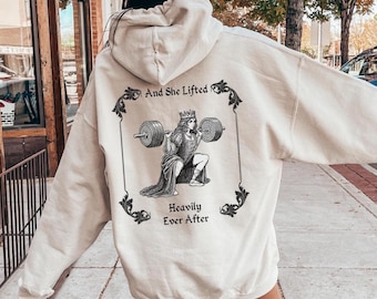 She Lifted Heavily Ever After Gym Sweatshirt, Women's Gym Hoodie, Workout Shirt For Women, Cute Fitness Sweater, Lifting Gym Gifts For Women