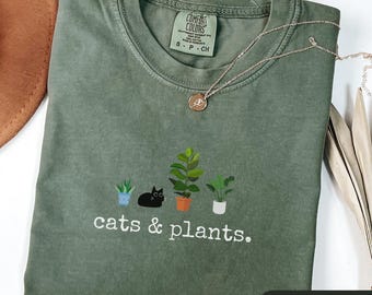 Cats And Plants Shirt, Plant Lady Gift, Cat Person Gift, Plant Lover Gift Shirt, Garden Tee-Shirt, Cat Lady Shirt, Cat Themed Gifts