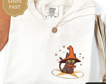 Comfort Colors Witchy Black Cat Shirt, Cute Halloween Shirt, Witch Cat Shirt, Spooky Season Tee, Cute Witch Tee, Fall Kitty Tshirt