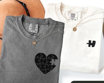 Camiseta con pieza de rompecabezas de corazón a juego, camiseta de pareja con colores cómodos, regalo de aniversario, camisetas para pareja, regalo de San Valentín, camiseta de regalo para pareja