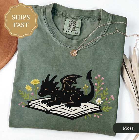 Comfort Colors Book Dragon Shirt, Fantasy Reader Shirt, Bookworm Tee, Bookish Gift, Fantasy Lover Tshirt, Cottagecore Book Lover Shirt