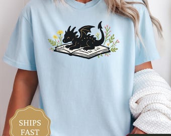 Comfort Colors Book Dragon Shirt, Fantasy Reader Shirt, Bookworm Tee, Bookish Gift, Fantasy Lover Tshirt, Cottagecore Book Lover Shirt