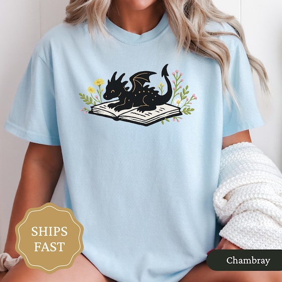 Comfort Colors Book Dragon Shirt, Fantasy Reader Shirt, Bookworm Tee, Bookish Gift, Fantasy Lover Tshirt, Cottagecore Book Lover Shirt