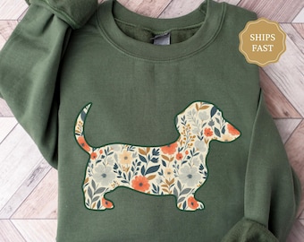 Floral Dachshund Sweatshirt, Wiener Dog Shirt, Gift for Dachshund Mom Shirt, Dachshund Mama Gift, Weenie Dog Owner Gift