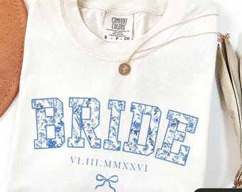 Floral Custom Bride T-shirt, Custom Roman Numeral Wedding Date, Personalized Wedding Shirt, Bridal Shower Gift, Bride to Be Gift, Bride Tee