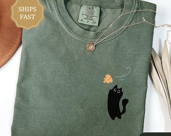 Comfort Colors Black Cats Fall Shirt, Black Cats and Fall Leaves Tee, Cute Halloween Cat Tee, Autumn Cat Shirt, Cozy Cat Lover Gift