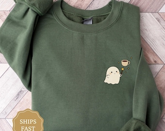 Cute Ghost Coffee Sweatshirt, Cute Ghost Crewneck, Cute Halloween Sweater, Halloween Coffee Lover Shirt, Boo Ghost Shirt, Spooky Season