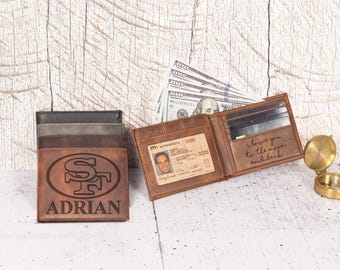 Custom Name Leather Card Holder NFL Football Team Gift, 49ers Card Holder Graduation Gift for Him, San Francisco 49ers Gift, NFL Teams Gift