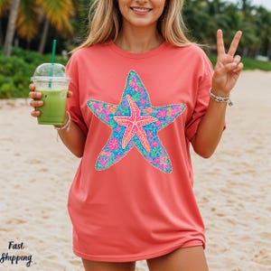 Summer Starfish Comfort Colors® Shirt | Summer Vacation TShirt | Preppy Beach Shirt | Colorful Neon Preppy Coastal Hawaii Summer Shirt Tee