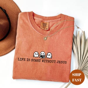 Christian Halloween Unisex Comfort Colors® Shirt, Holy Ghost Fall Christian Apparel Tshirt, Faith Based Gift Funny Christian Halloween Shirt