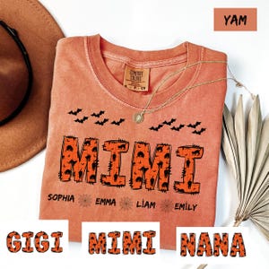 Custom Comfort Colors® Halloween Mama Shirt with Kids Name, Halloween Mimi Gigi Shirt, Spooky Mama Shirt, Personalized Mama Halloween Shirt