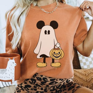 Camiseta de Mickey y Minnie Fantasma de Disney, Camiseta de Colores Cómodos, Camiseta de Halloween de Mickey, Camiseta de Halloween de Minnie, Camiseta de Halloween de Disney