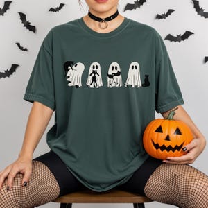 Halloween Black Cat & Ghost Comfort Colors Shirt, Halloween Ghost Tshirt, Spooky Season Cat Tee, Halloween Cute Women Outfit, Halloween Gift