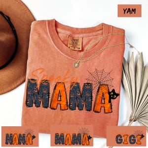 Custom Comfort Colors® Halloween Mama Shirt with Kids Name, Halloween Mimi Gigi Shirt, Spooky Mama Shirt, Personalized Mama Halloween Shirt
