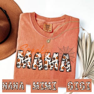 Custom Comfort Colors® Halloween Mama Shirt with Kids Name, Halloween Mimi Gigi Shirt, Spooky Mama Shirt, Personalized Mama Halloween Shirt