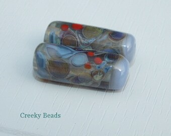 Handmade Lampwork beads "Glacier and Orange " Creeky Beads SRA