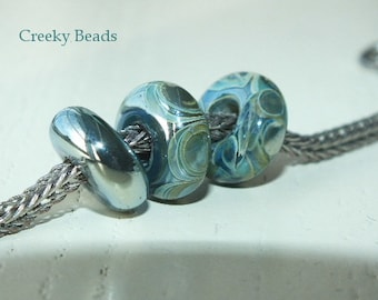 Handmade Lampwork beads - Large hole beads - Silver glass - Creeky Beads SRA