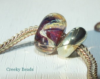 Handmade lampwork large hole beads - burgundy swirl - Creeky Beads SRA