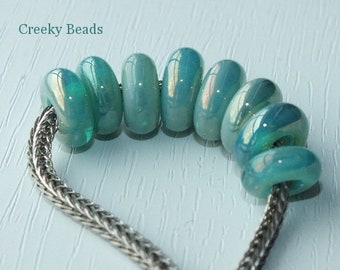 Handmade Large hole lampwork beads - Misty Turquoise - Creeky Beads SRA