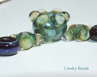 Handmade Lampwork beads - Green & Purple - Creeky Beads SRA