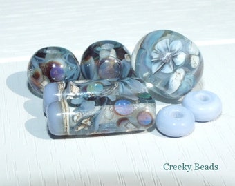 Handmade Lampwork beads "Glacier" Creeky Beads SRA