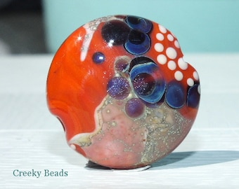 Handmade Lampwork Lentil bead - Orange - Creeky Beads SRA