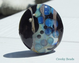 Handmade Lampwork Lentil bead - Black Oval - Creeky Beads - SRA