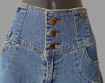 90s high waisted denim embroidered 5-pocket vintage blue jean junior size 7/8 nwt