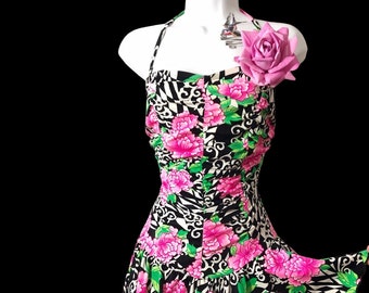 catalina pink peony print floral one piece skirted swimsuit