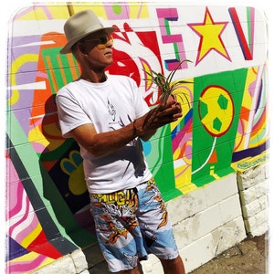vintage mens pop art board short, graffiti print large surf short swimwear