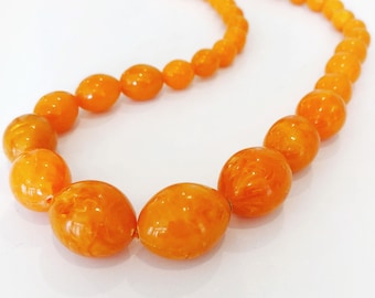 long orange oval beaded necklace, tangerine vintage jewelry accessories mothers day gift for her