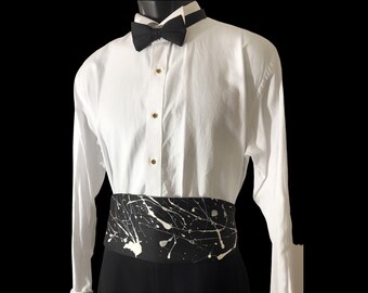 abstract expressionistische koolvisschilder cumberbund, zwart + wit patroon heren smoking accessoires, cadeau voor kunstenaar, schilder, kunstliefhebber