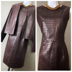 90s faux leather dress & jacket, selene sport chocolate brown two piece set size m