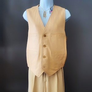 fawn western leather vest, vintage deerskin button front satin lined unisex sz 40