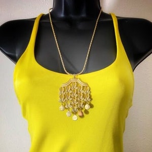 geo gold tone pendant necklace, vintage jewelry gift for her