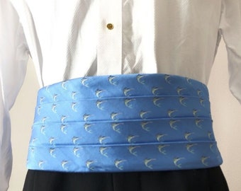 sky blue silk sailfish cumberbund handmade mens tux accessories anniversary wedding gift