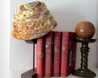 60s turban paisley floral print hat, ladies vintage midcentury modern accessories, size 7 - 7 1/8