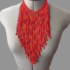 colar babador vermelho com contas feitas à mão, joia vintage para presente para ela