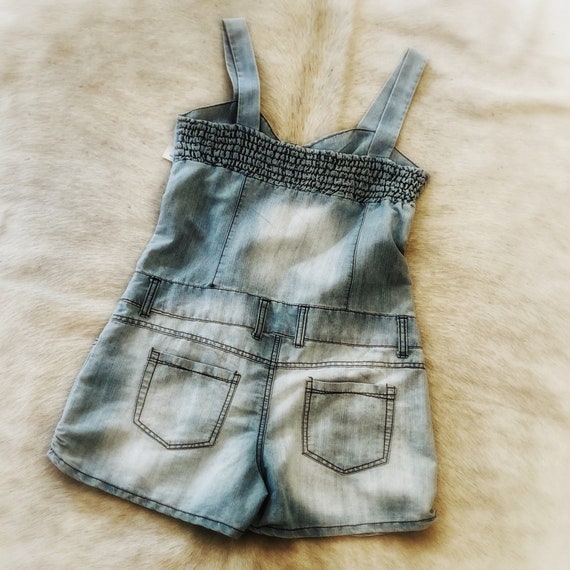 womens faded denim romper, vintage playsuit with … - image 3