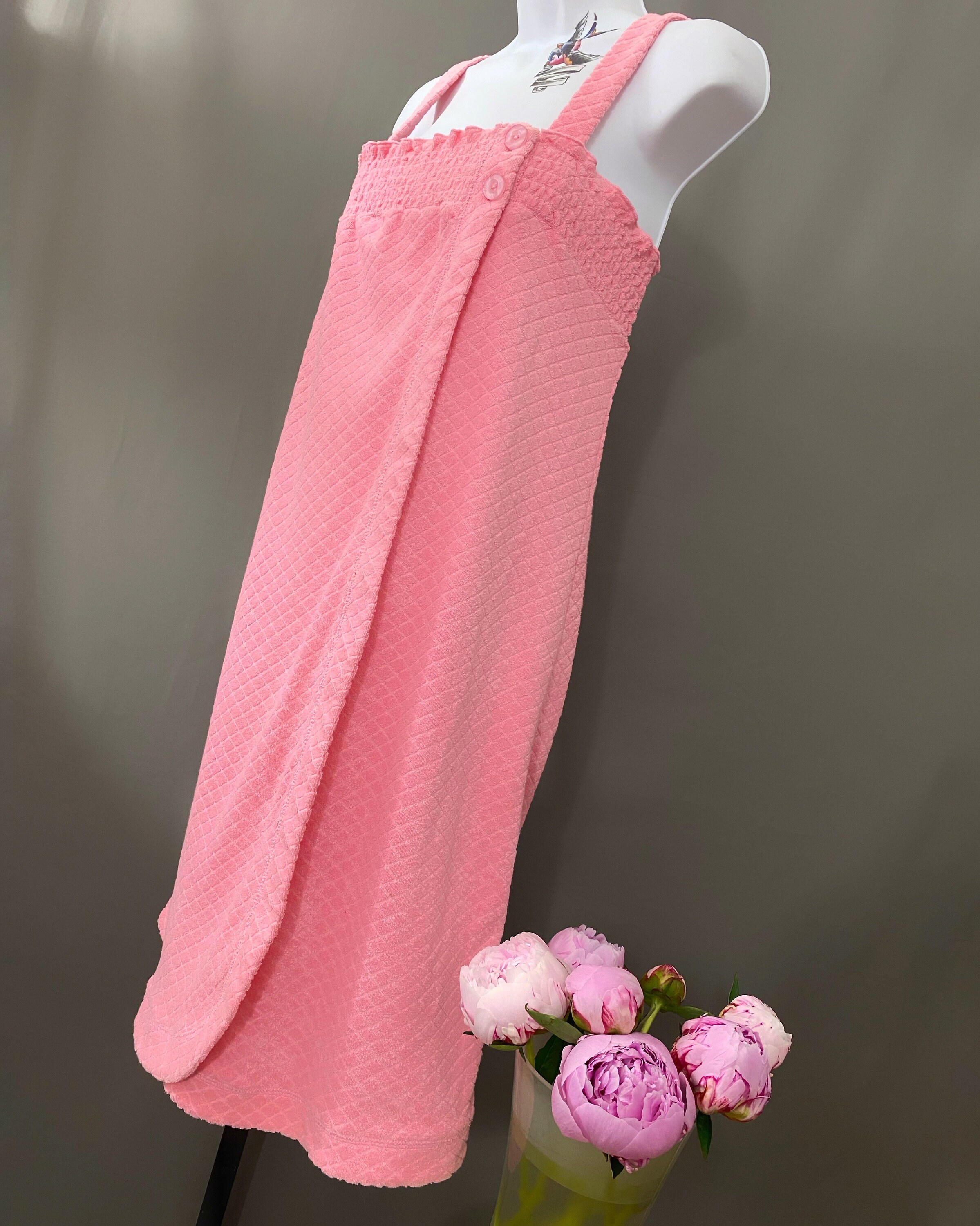 Pink or Green Terry Cloth Wrap Beach Cover Up, Soft Spa Shower Robe, Karen  Neuburger Lounge Wear - Etsy Norway