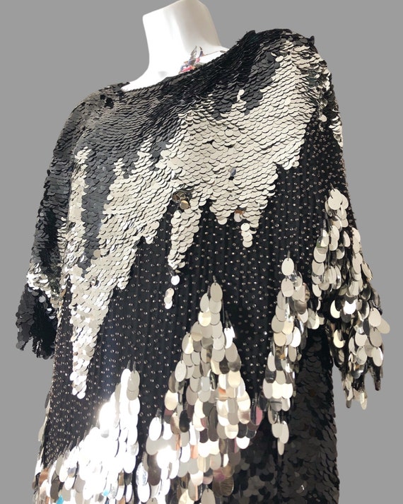80s oleg cassini cocktail dress, silk with sequin… - image 3