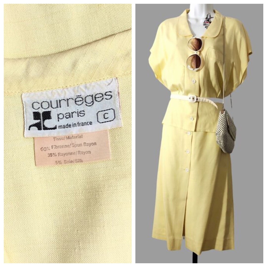 60s Rare Courreges Citron Yellow Two Piece Set, Vintage