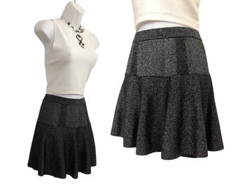 vintage candies metallic mini skater skirt, fit and flare knit skirt