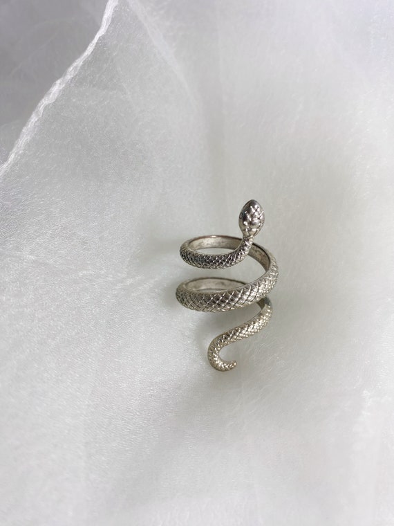 silver tone snake statement ring, vintage jewelry… - image 4